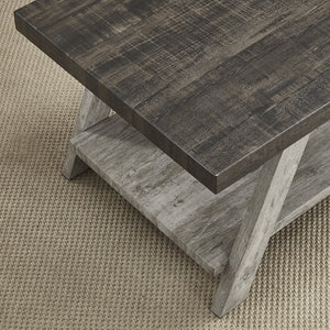 English Elm Athens Open Shelf End Table Hardwood Veneer White Living Room Accent Furniture Weathered Walnut and Gray T2574P164779
