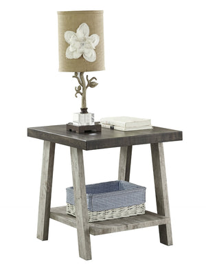 English Elm Athens Open Shelf End Table Hardwood Veneer White Living Room Accent Furniture Weathered Walnut and Gray T2574P164779