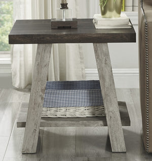 English Elm Athens Open Shelf End Table Hardwood Veneer White Living Room Accent Furniture Weathered Walnut and Gray T2574P164779