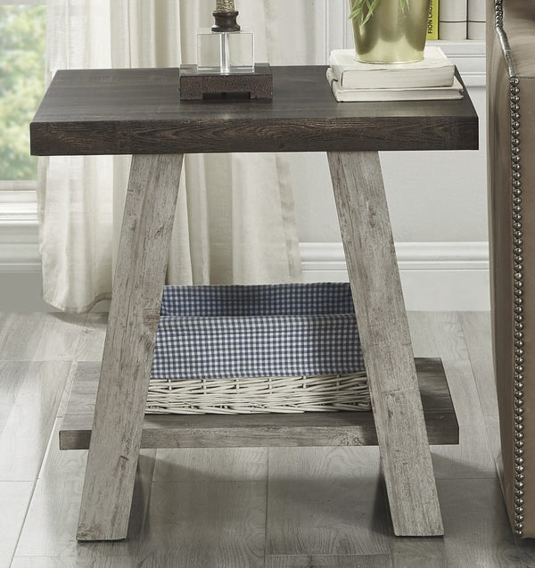 English Elm Athens Open Shelf End Table Hardwood Veneer White Living Room Accent Furniture Weathered Walnut and Gray T2574P164779