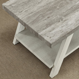 English Elm Athens Open Shelf End Table Hardwood Veneer White Living Room Accent Furniture Weathered Gray and Beige T2574P164780
