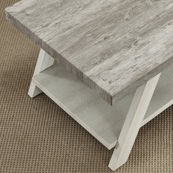 English Elm Athens Open Shelf End Table Hardwood Veneer White Living Room Accent Furniture Weathered Gray and Beige T2574P164780
