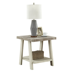 English Elm Athens Open Shelf End Table Hardwood Veneer White Living Room Accent Furniture Weathered Gray and Beige T2574P164780