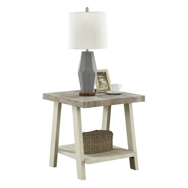 English Elm Athens Open Shelf End Table Hardwood Veneer White Living Room Accent Furniture Weathered Gray and Beige T2574P164780
