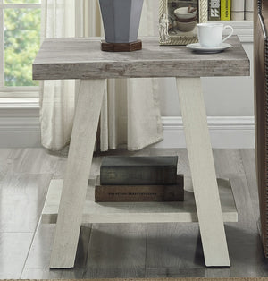 English Elm Athens Open Shelf End Table Hardwood Veneer White Living Room Accent Furniture Weathered Gray and Beige T2574P164780