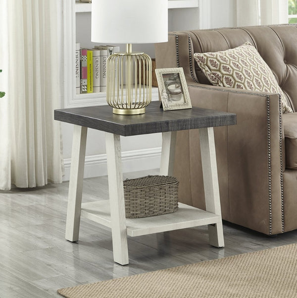 English Elm Athens Open Shelf End Table Hardwood Veneer White Living Room Accent Furniture Weathered Charcoal and Beige T2574P164781