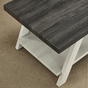 English Elm Athens Open Shelf End Table Hardwood Veneer White Living Room Accent Furniture Weathered Charcoal and Beige T2574P164781