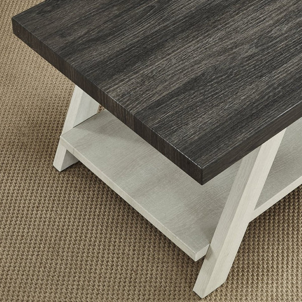 English Elm Athens Open Shelf End Table Hardwood Veneer White Living Room Accent Furniture Weathered Charcoal and Beige T2574P164781