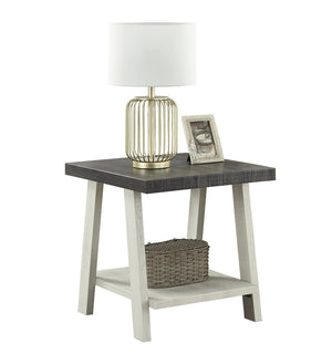 English Elm Athens Open Shelf End Table Hardwood Veneer White Living Room Accent Furniture Weathered Charcoal and Beige T2574P164781