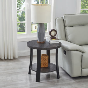 English Elm Anze Round Wood Grain End Table with Open Shelf for Modern Living Spaces Charcoal T2574P164782