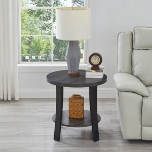 English Elm Anze Round Wood Grain End Table with Open Shelf for Modern Living Spaces Charcoal T2574P164782