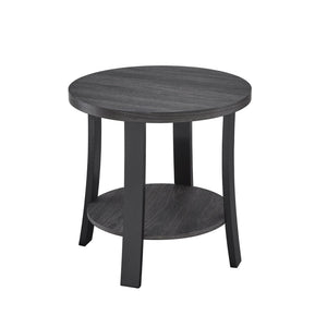 English Elm Anze Round Wood Grain End Table with Open Shelf for Modern Living Spaces Charcoal T2574P164782