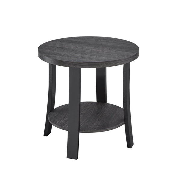 English Elm Anze Round Wood Grain End Table with Open Shelf for Modern Living Spaces Charcoal T2574P164782