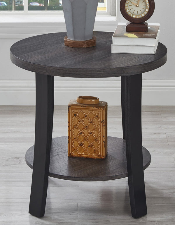 English Elm Anze Round Wood Grain End Table with Open Shelf for Modern Living Spaces Charcoal T2574P164782