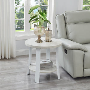 English Elm Anze Round Wood Grain End Table with Open Shelf for Modern Living Spaces White T2574P164783