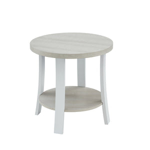English Elm Anze Round Wood Grain End Table with Open Shelf for Modern Living Spaces White T2574P164783