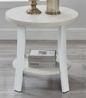 English Elm Anze Round Wood Grain End Table with Open Shelf for Modern Living Spaces White T2574P164783