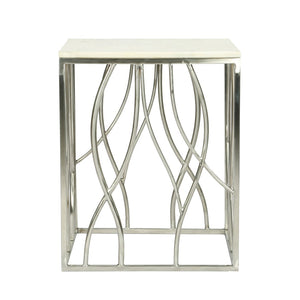 English Elm Kameral Genuine Marble Square Side Table with Sculptural Stainless Steel Base T2574P164787