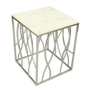 English Elm Kameral Genuine Marble Square Side Table with Sculptural Stainless Steel Base T2574P164787