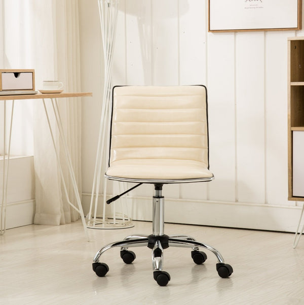 English Elm Fremo Chromel Faux Leather Mid-back Office Chair with Pneumatic Lift and Swivel Base Beige T2574P164789
