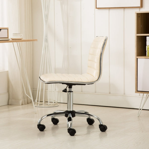 English Elm Fremo Chromel Faux Leather Mid-back Office Chair with Pneumatic Lift and Swivel Base Beige T2574P164789