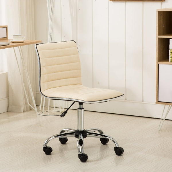 English Elm Fremo Chromel Faux Leather Mid-back Office Chair with Pneumatic Lift and Swivel Base Beige T2574P164789
