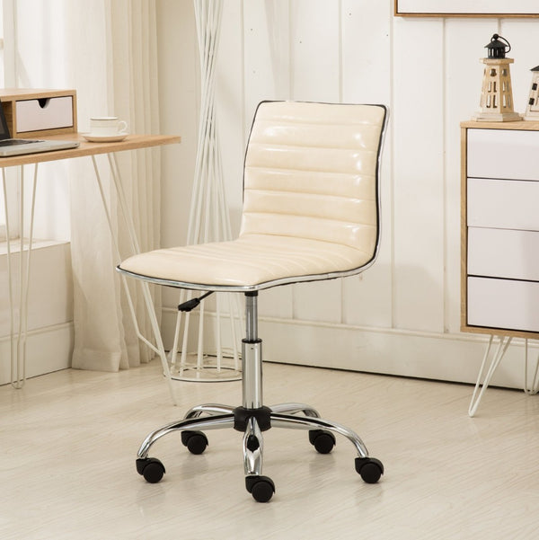 English Elm Fremo Chromel Faux Leather Mid-back Office Chair with Pneumatic Lift and Swivel Base Beige T2574P164789