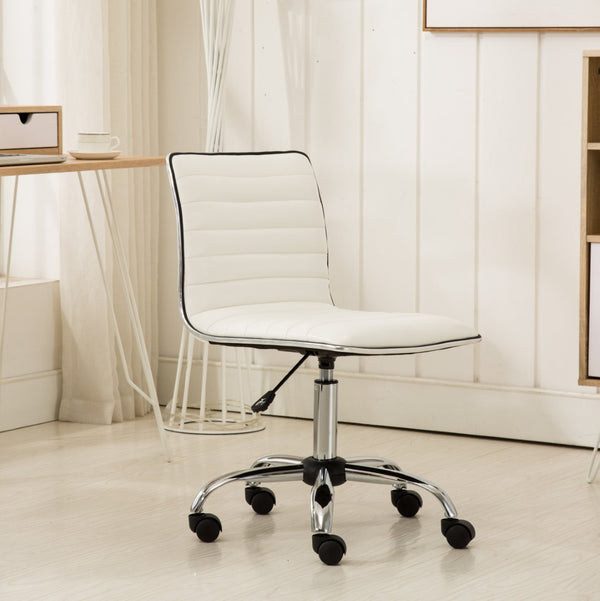 English Elm Fremo Chromel Faux Leather Mid-back Office Chair with Pneumatic Lift and Swivel Base White T2574P164792
