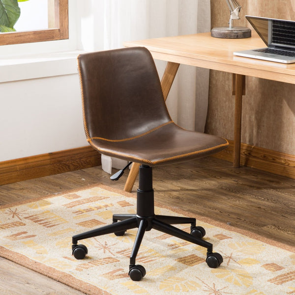 English Elm Cesena Faux Leather Swivel Office Chair with Gas Lift and Industrial Steel Base Brown T2574P164793