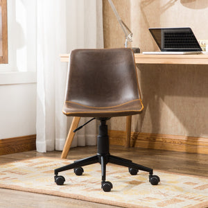 English Elm Cesena Faux Leather Swivel Office Chair with Gas Lift and Industrial Steel Base Brown T2574P164793
