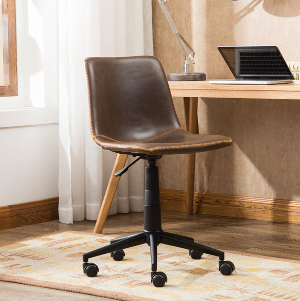 English Elm Cesena Faux Leather Swivel Office Chair with Gas Lift and Industrial Steel Base Brown T2574P164793