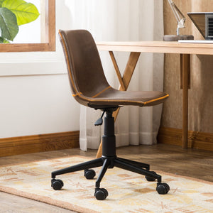 English Elm Cesena Faux Leather Swivel Office Chair with Gas Lift and Industrial Steel Base Brown T2574P164793