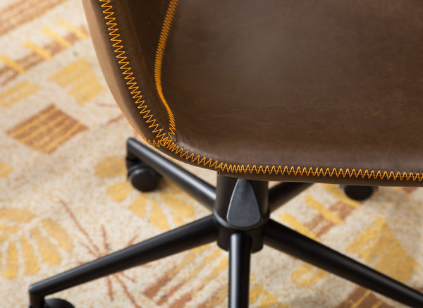 English Elm Cesena Faux Leather Swivel Office Chair with Gas Lift and Industrial Steel Base Brown T2574P164793