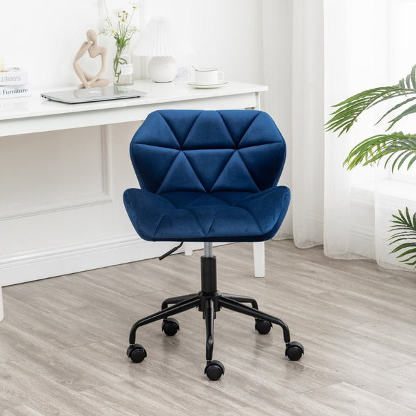 English Elm Eldon Velvet Tufted Swivel Chair Adjustable Height Glam Office or Accent Seat Blue T2574P164795