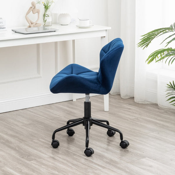 English Elm Eldon Velvet Tufted Swivel Chair Adjustable Height Glam Office or Accent Seat Blue T2574P164795