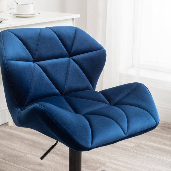 English Elm Eldon Velvet Tufted Swivel Chair Adjustable Height Glam Office or Accent Seat Blue T2574P164795