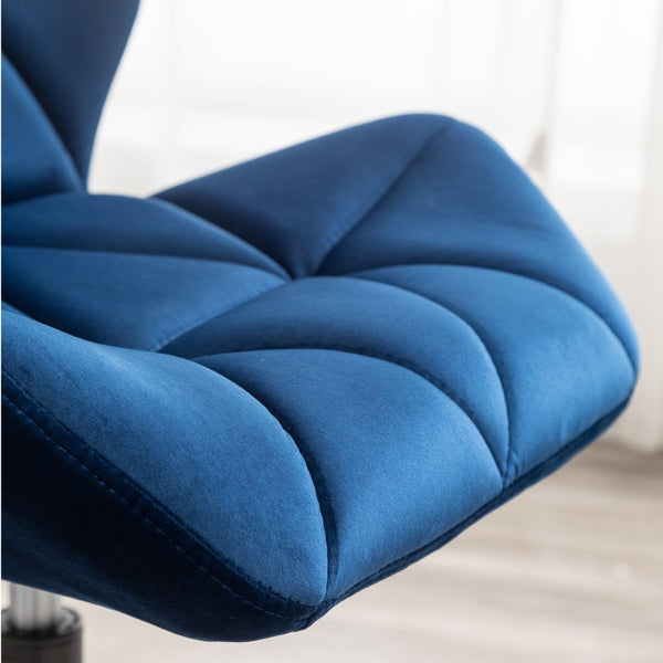 English Elm Eldon Velvet Tufted Swivel Chair Adjustable Height Glam Office or Accent Seat Blue T2574P164795