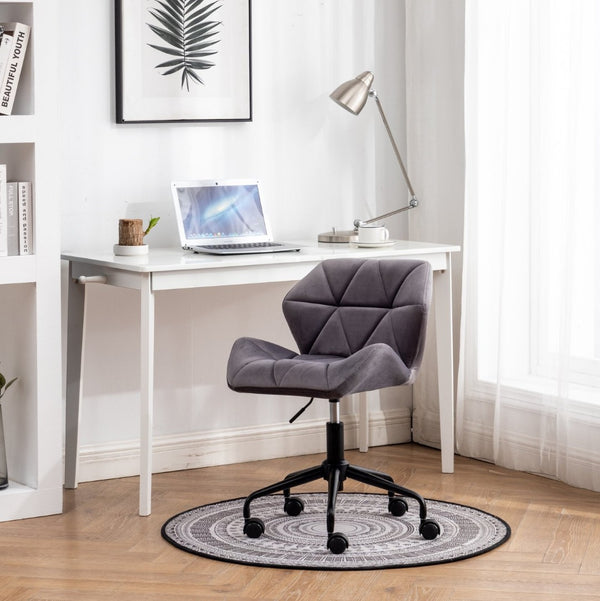 English Elm Eldon Velvet Tufted Swivel Chair Adjustable Height Glam Office or Accent Seat Gray T2574P164796
