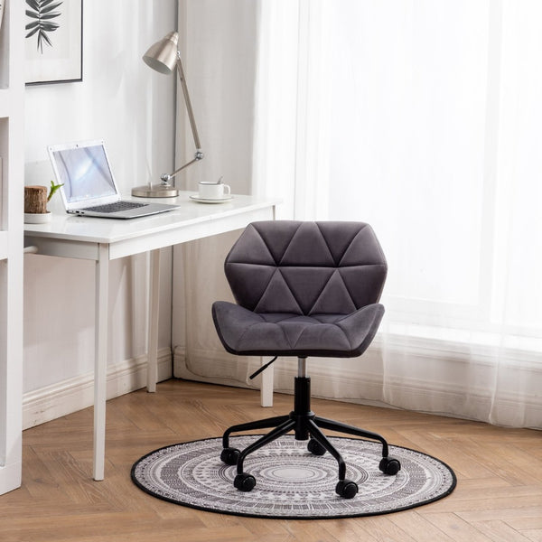 English Elm Eldon Velvet Tufted Swivel Chair Adjustable Height Glam Office or Accent Seat Gray T2574P164796