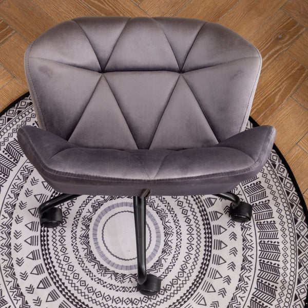 English Elm Eldon Velvet Tufted Swivel Chair Adjustable Height Glam Office or Accent Seat Gray T2574P164796