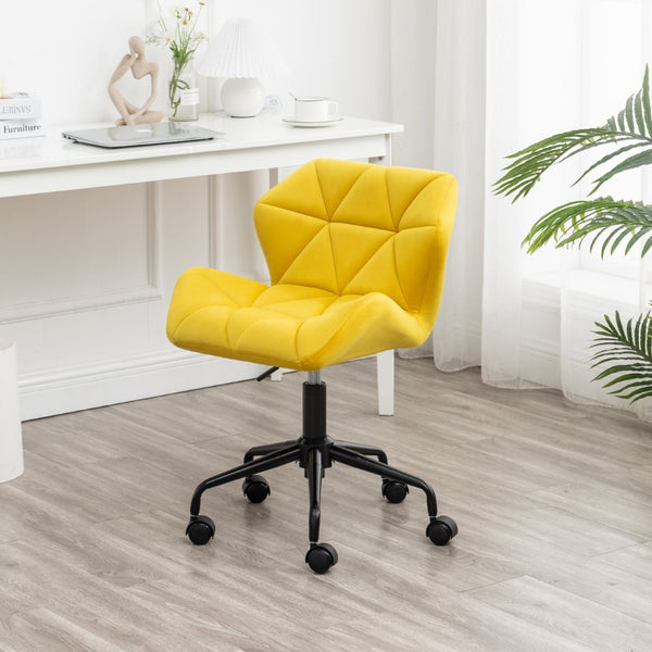 English Elm Eldon Velvet Tufted Swivel Chair Adjustable Height Glam Office or Accent Seat Yellow T2574P164798