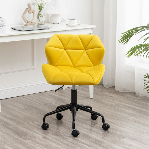 English Elm Eldon Velvet Tufted Swivel Chair Adjustable Height Glam Office or Accent Seat Yellow T2574P164798