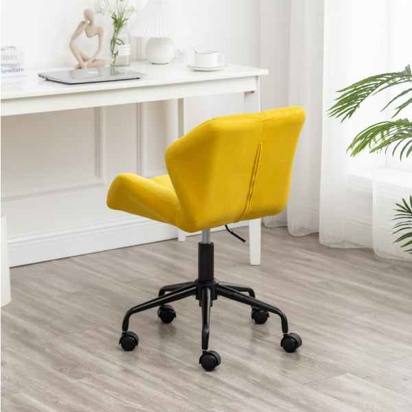English Elm Eldon Velvet Tufted Swivel Chair Adjustable Height Glam Office or Accent Seat Yellow T2574P164798