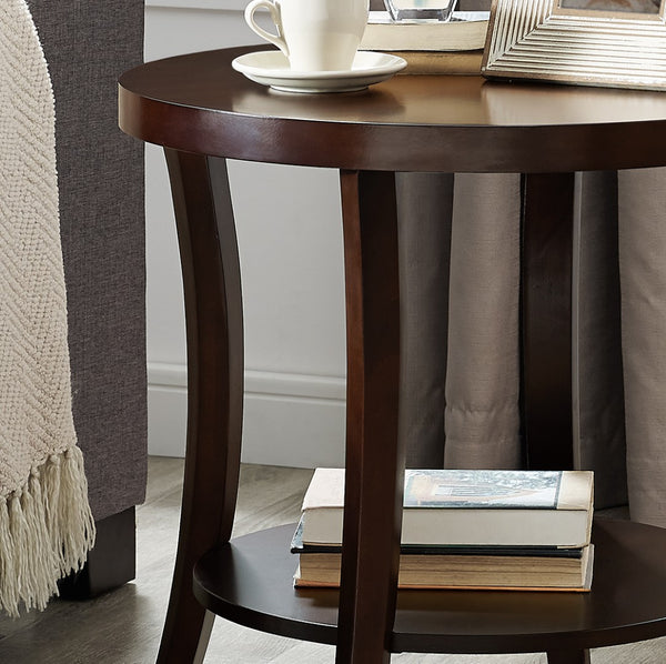 English Elm Perth Round Two Tier Birch Wood End Table with Curved Legs for Contemporary Living T2574P164800