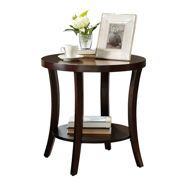 English Elm Perth Round Two Tier Birch Wood End Table with Curved Legs for Contemporary Living T2574P164800