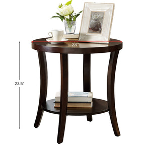 English Elm Perth Round Two Tier Birch Wood End Table with Curved Legs for Contemporary Living T2574P164800