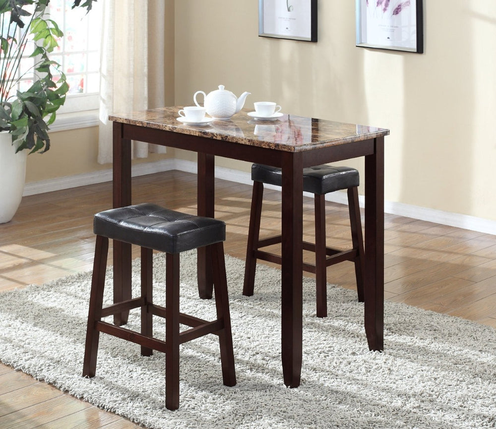 English Elm 3-piece Counter Height Marble Print Breakfast Set with Upholstered Leather Stools T2574P164801