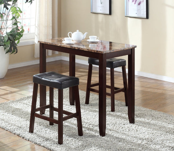 English Elm 3-piece Counter Height Marble Print Breakfast Set with Upholstered Leather Stools T2574P164801