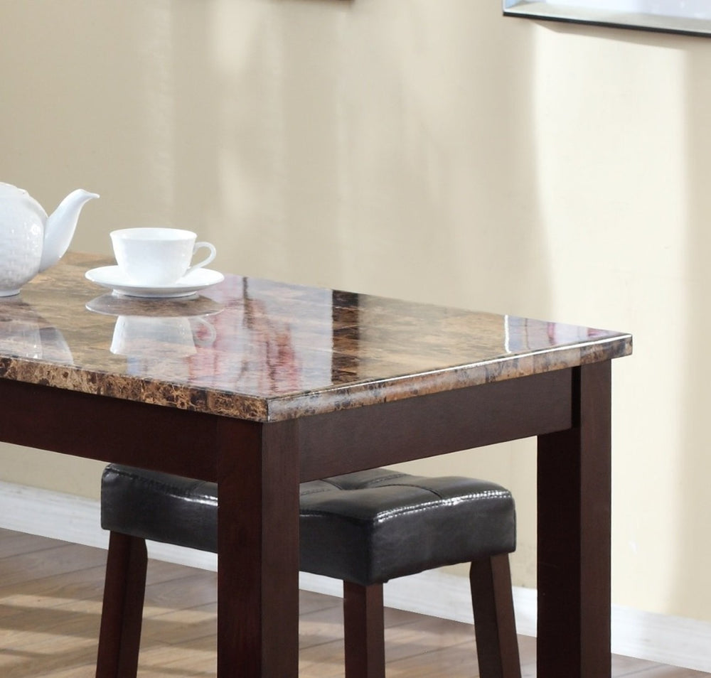 English Elm 3-piece Counter Height Marble Print Breakfast Set with Upholstered Leather Stools T2574P164801