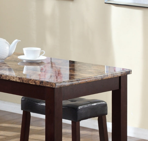 English Elm 3-piece Counter Height Marble Print Breakfast Set with Upholstered Leather Stools T2574P164801